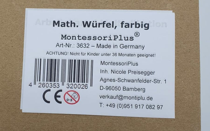 Montessori Material, Mathematischer Würfel in Montessori-Farben