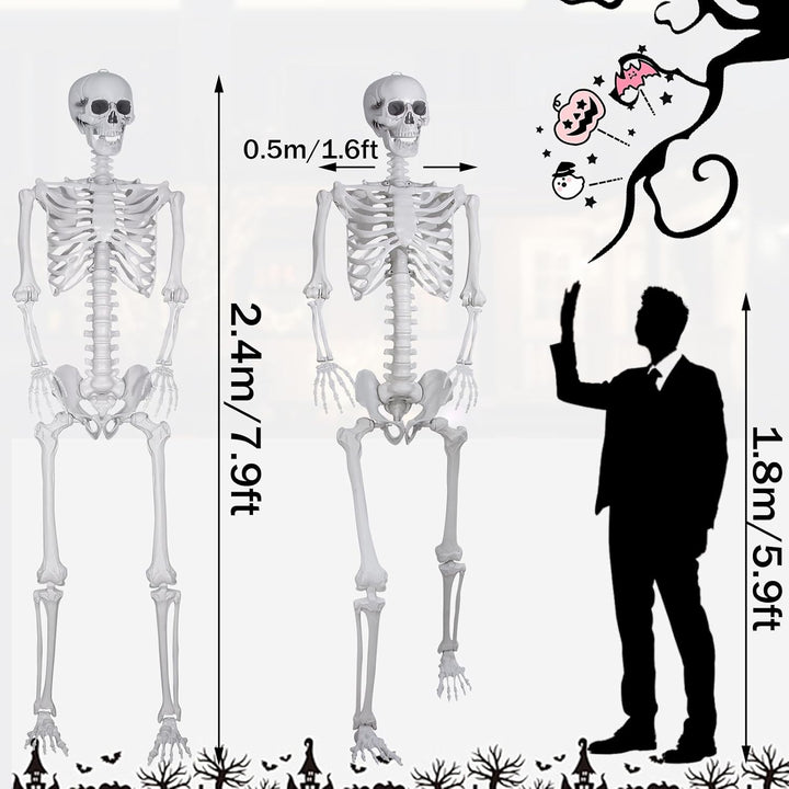 Halloween Plastikskelett, 240cm Ganzkörper Skelett mit beweglichen Gelenken für Halloween Innen Gart