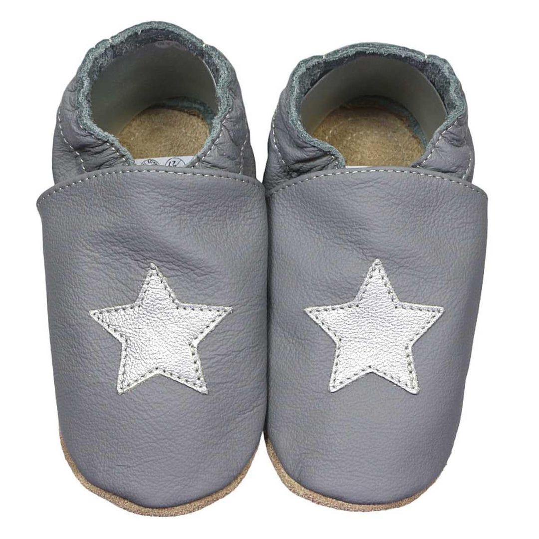 HOBEA-Germany Kitaschuhe Safestep, Kinderhausschuhe, Lederschuhe 28/29 EU Grau Stern Silber, 28/29 E