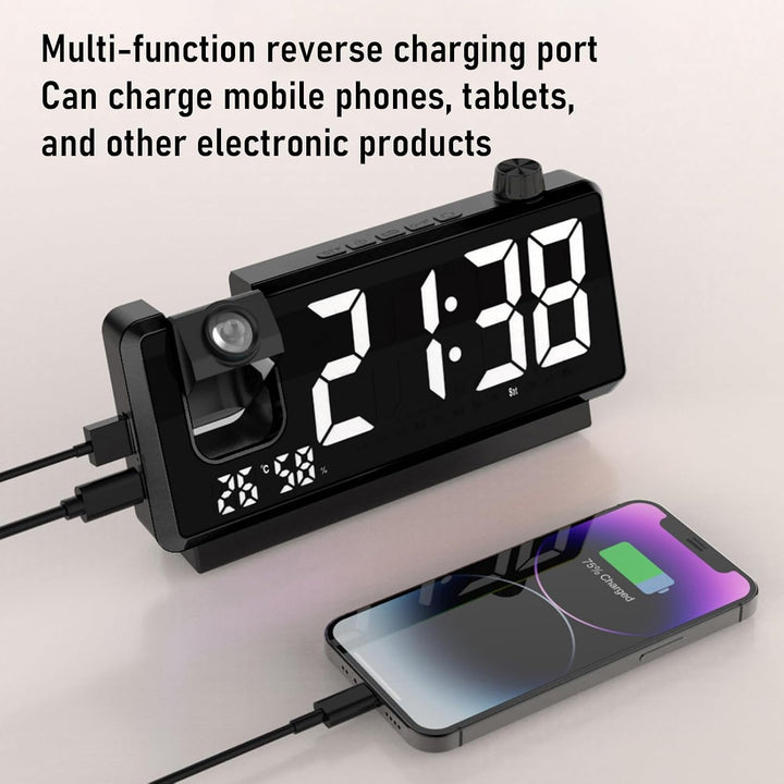 Time Projection Clock, Smart Electronic Alarm, Temperatursensor-Display, interaktiv, 180 ° drehbar,