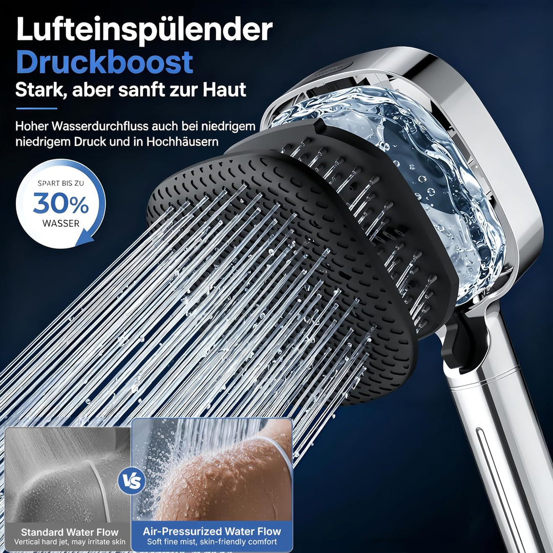 Duschkopf mit Filter, Duschbrause mit Schlauch, Shower Head 4 Modi Luft Einspeisung Druckverstärkter