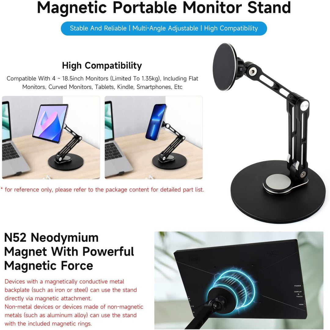 Waveshare Magnetic N52 Neodymium Magnet Portable Monitor Adjustable Stand, Compatible with 4~18.5inc