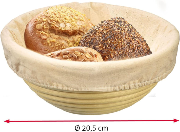 Westmark Gärköbchen-Set, 2tlg., Gärkörbchen rund + Bezug, Peddigrohr/Baumwolle, Hellbeige/Beige, 320