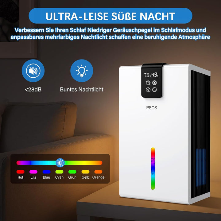 PSOS Luftentfeuchter, 2800ML Elektrischer Luftentfeuchter mit Ultra-Leise Automatischer Abschaltung,