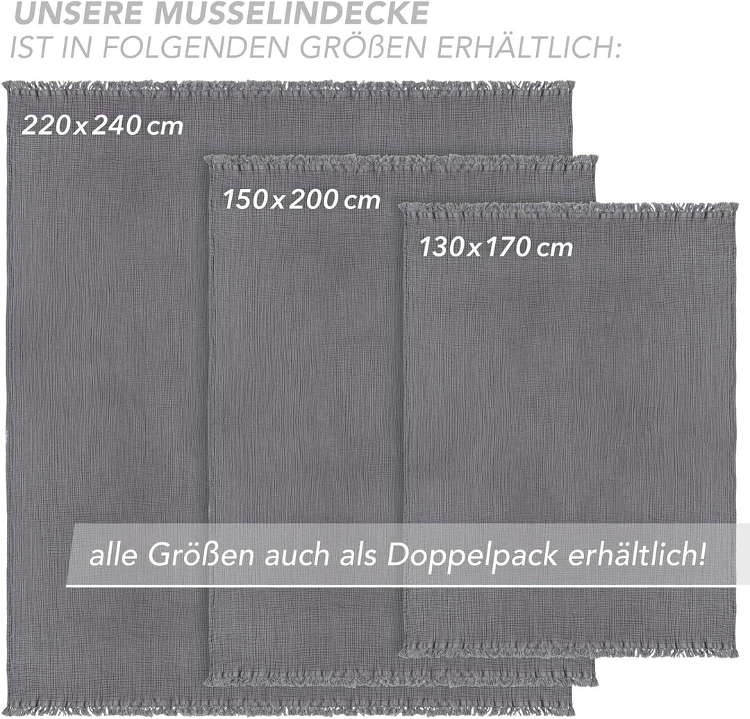 Pure Label 2er Set Musselin Decke 150x200 Dunkelgrau aus Baumwolle Anthrazit 2er Set 150x200 cm, Ant
