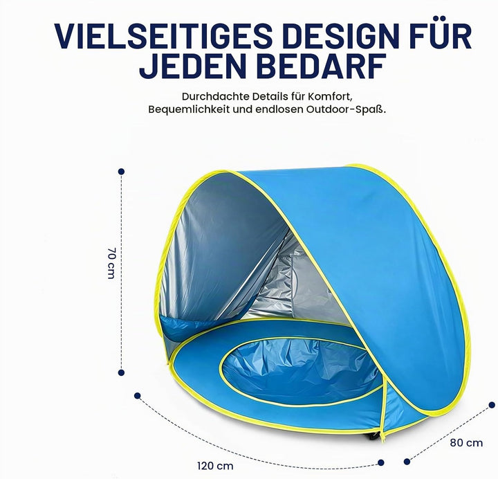 Strandmuschel Pop-Up Baby &amp; Kinder, Strandzelt Windschutz mit Mini Pool | UV-Schutz UPF 50+, Abnehmb