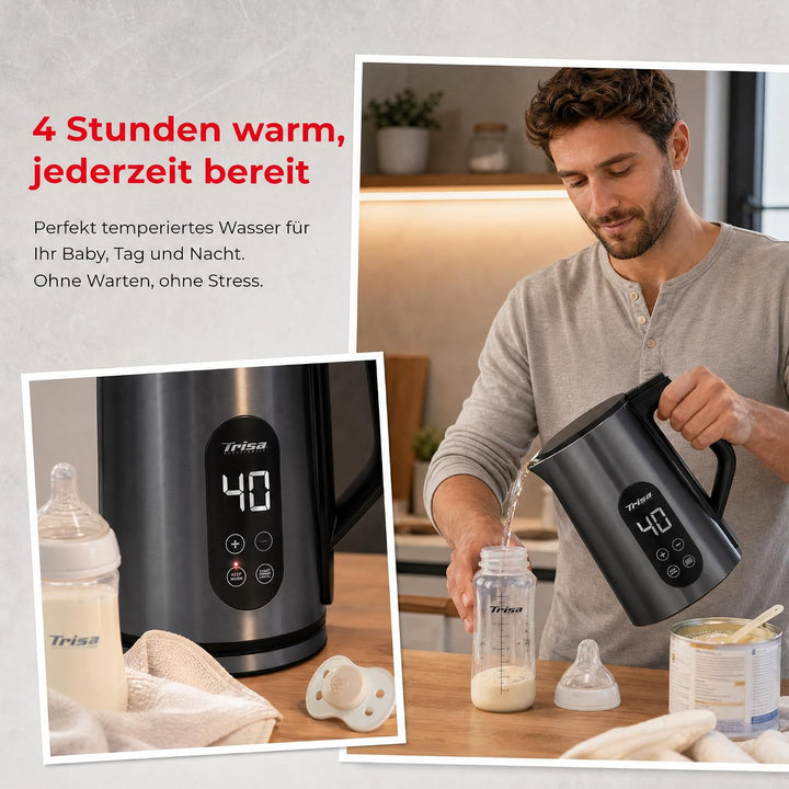 Trisa Digital Edelstahl Wasserkocher 1,7L, 40-100°C, Cool-Touch, Anthrazit, Anthrazit