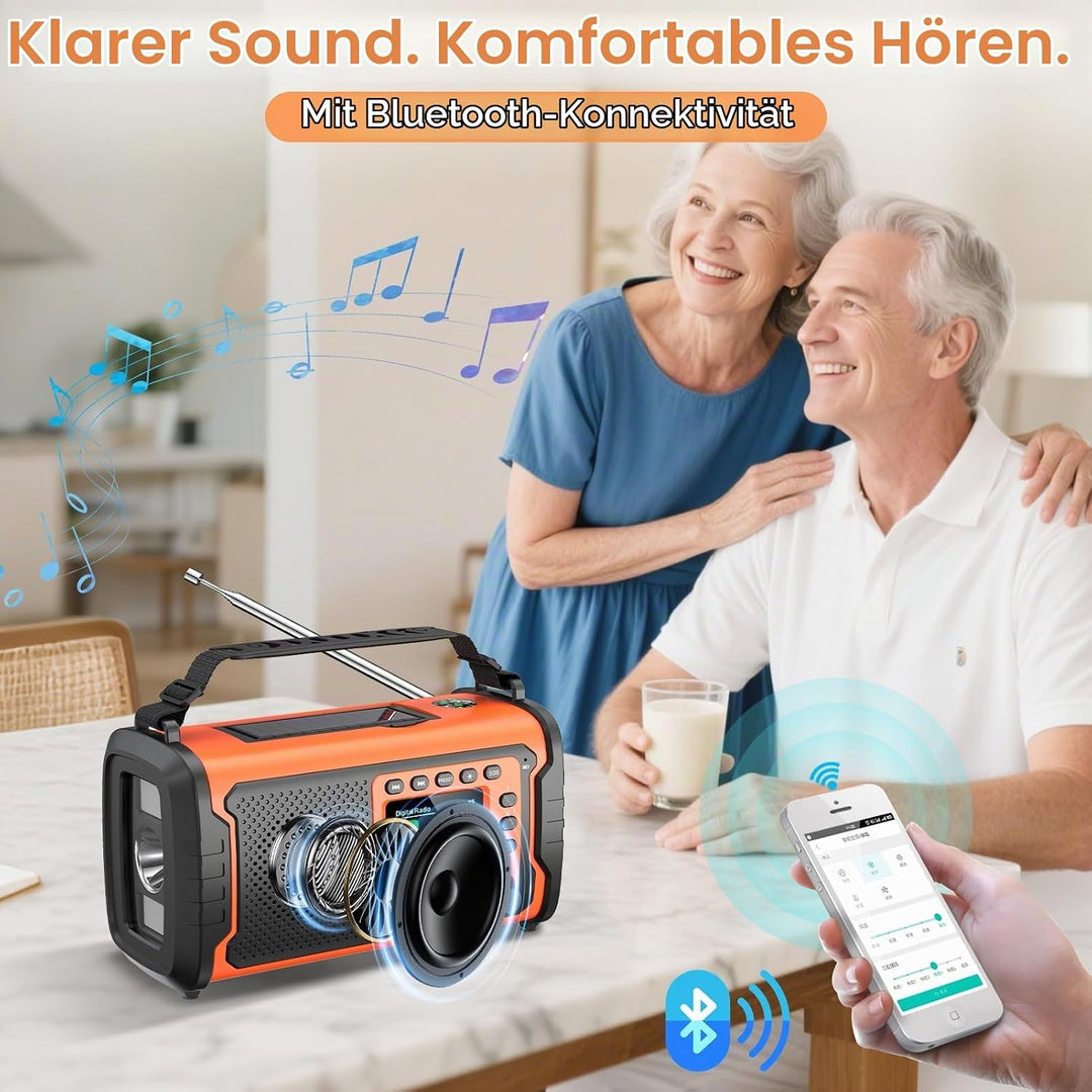 27000mAh DAB/DAB+ Notfallradio mit Kurbel, Solar &amp; USB Laden, Bluetooth 5.3, Powerbank-Funktion, SOS