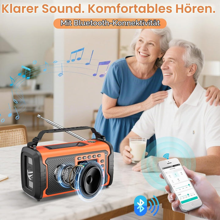 27000mAh DAB/DAB+ Notfallradio mit Kurbel, Solar &amp; USB Laden, Bluetooth 5.3, Powerbank-Funktion, SOS
