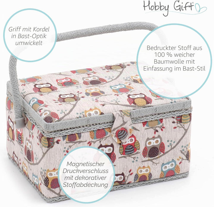 Hobby Gift Nähkästchen Mittel Set mit Griff - Nähkorb aus Baumwolle mit Fächern für Nähzubehör &amp; Wer