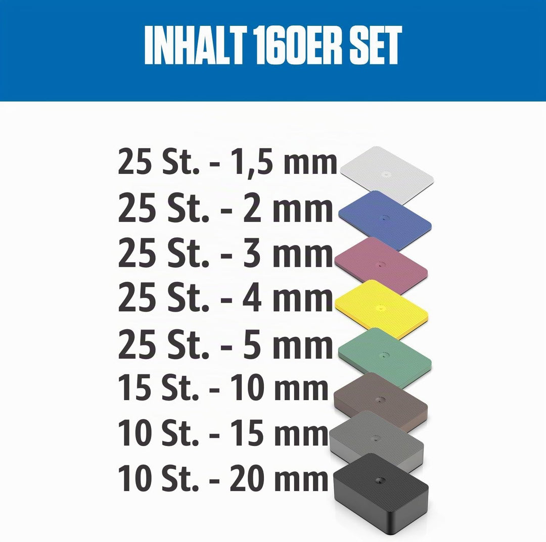 Bauhandel24 - Unterlegplatten Kunststoff 60x40mm 160 Stück Set, Distanzplatten, Abstandshalter, Ausg
