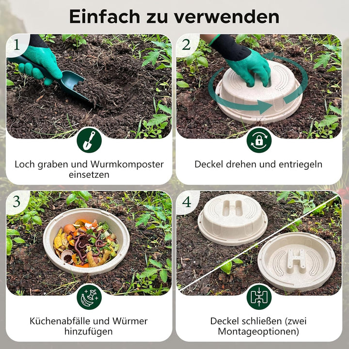 Silavo Wurmkomposter zum Eingraben 8L, Komposter Garten (2er-Pack) Cremeweiss 2er Pack, Cremeweiss 2