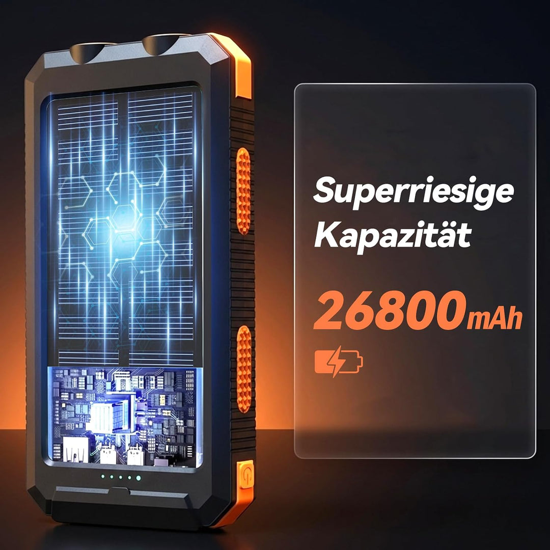 Vikeri Solar Powerbank 26800mAh, Tragbares Solarladegerät Gelb, Gelb