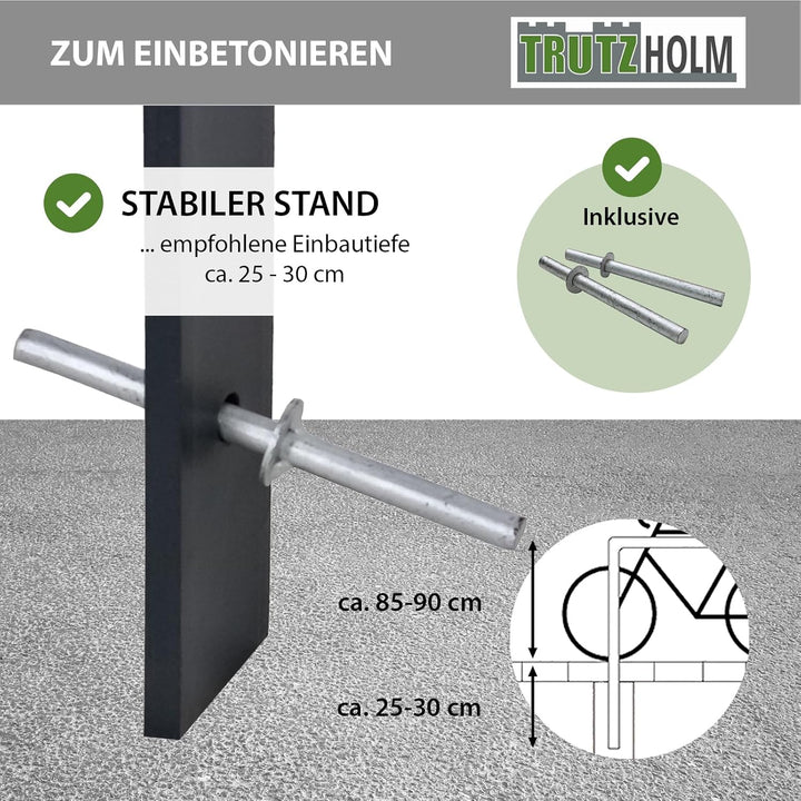 TRUTZHOLM Fahrradanlehnbügel 115 x 76 cm Flachstahl 12 mm pulverbeschichtet und rostfrei zum Einbeto