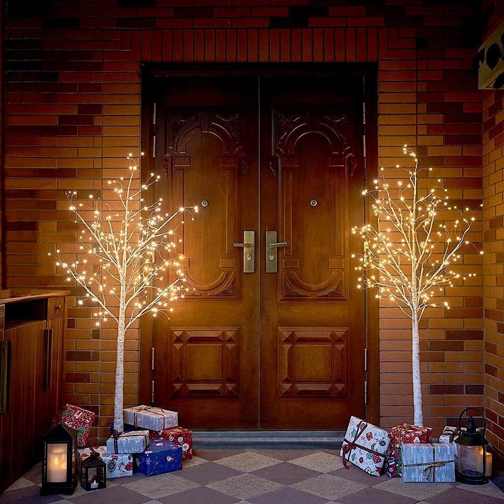 Weisse Weihnachtsbäume Zweig Set mit 9 Lichtmodi Lichterbaum mit Speicherfunktion Birke Baum mit war