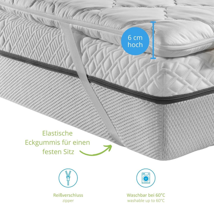 Bodyprotect Topper 90 x 200 x 6 cm, Kaltschaum Matratzentopper, Matratzenauflage, waschbar bis 60 Gr