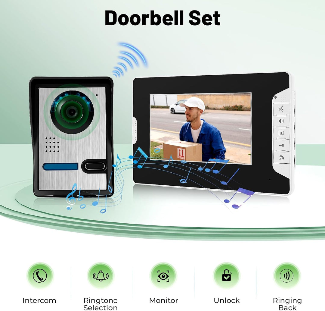 Video Türsprechanlage 2 Monitore 7" Farb-TFT-LCD mit Kamera und Nachtsicht – Drehbare Kamera, Freisp