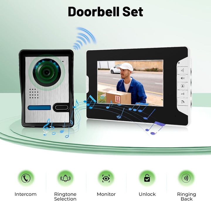 Video Türsprechanlage 2 Monitore 7" Farb-TFT-LCD mit Kamera und Nachtsicht – Drehbare Kamera, Freisp