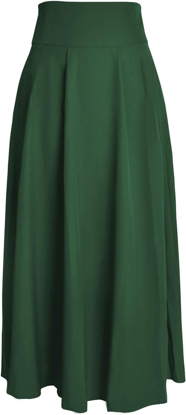 Damen High Waist Maxirock Taschen mit Seitenschlitz Langer A-Linie Rock M 0 Armee Grün, M 0 Armee Gr