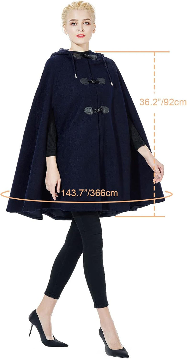 BEAUTELICATE Umhang Mit Kapuze Damen Wollmischung Poncho Winter Mantel Knie Länge Cape Karneval Kost