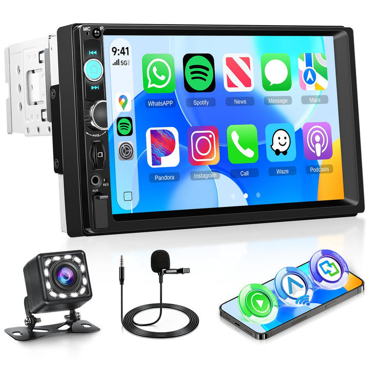 Rimoody Autoradio 1 Din mit Wireless Carplay You-Tube Android Auto IOS/Android Mirror Link Bluetooth