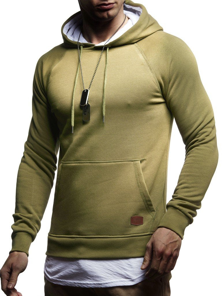 Leif Nelson Herren Pullover Hoodie Kapuzenpullover Longsleeve Basic Sweatshirt Sweater LN8153 S Khak
