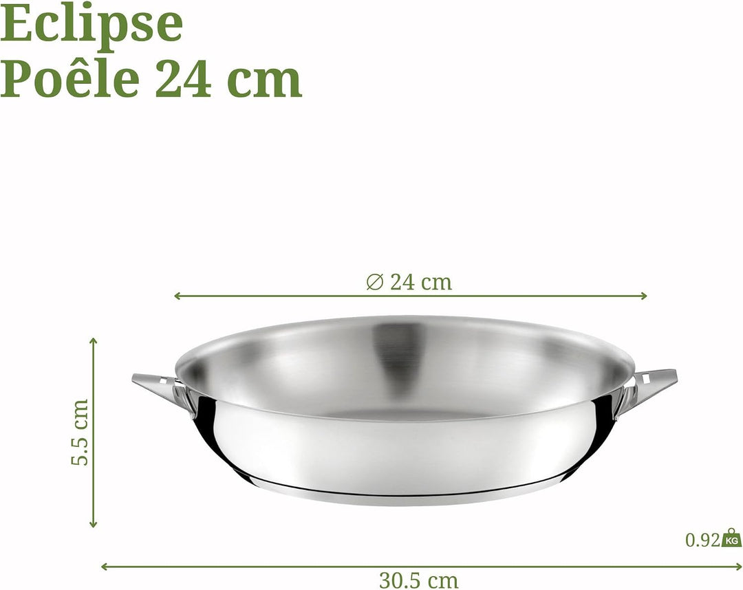 Cuisinox Eclipse C61400WX13851 Bratpfanne, 24 cm, Edelstahl mit Spiegel-Finish