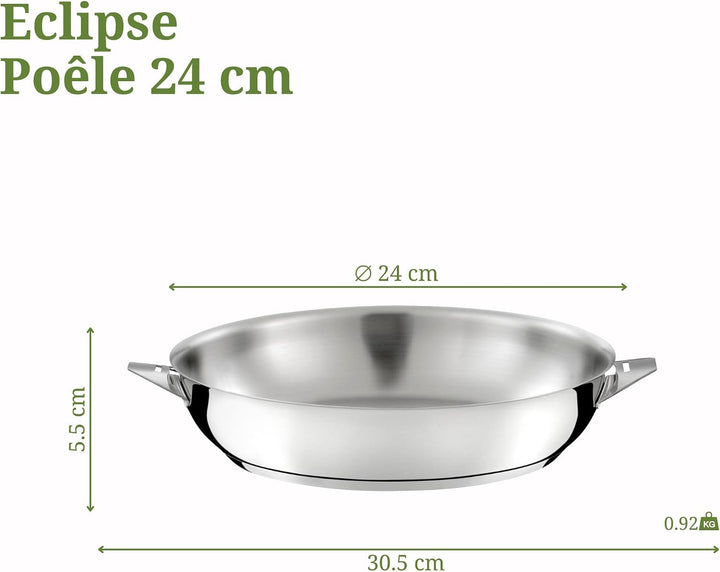 Cuisinox Eclipse C61400WX13851 Bratpfanne, 24 cm, Edelstahl mit Spiegel-Finish