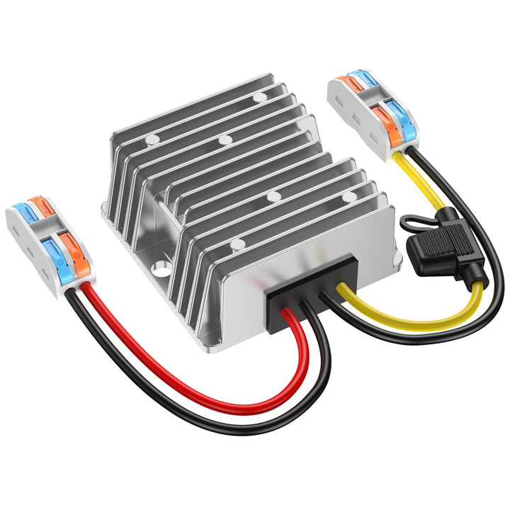 Spannungswandler 24V auf 12V, Step Down 24V 12V 15A 180W mit Sicherung Wasserdicht und Schnellverbin