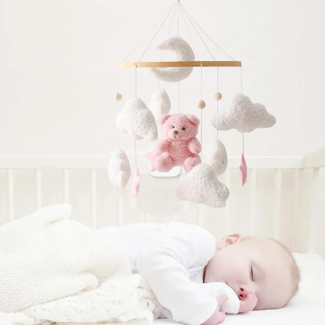 Mobile Baby Windspiele, Babybett Mobile 3D Bär Hase Kaninchen Wolken, Kinderzimmer Hängende Bettgloc