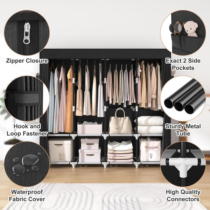 Vicye Kleiderschrank, Faltschrank,170*45*167 cm, Stoffschrank mit kleiderstange stabil, mit Abdeckun