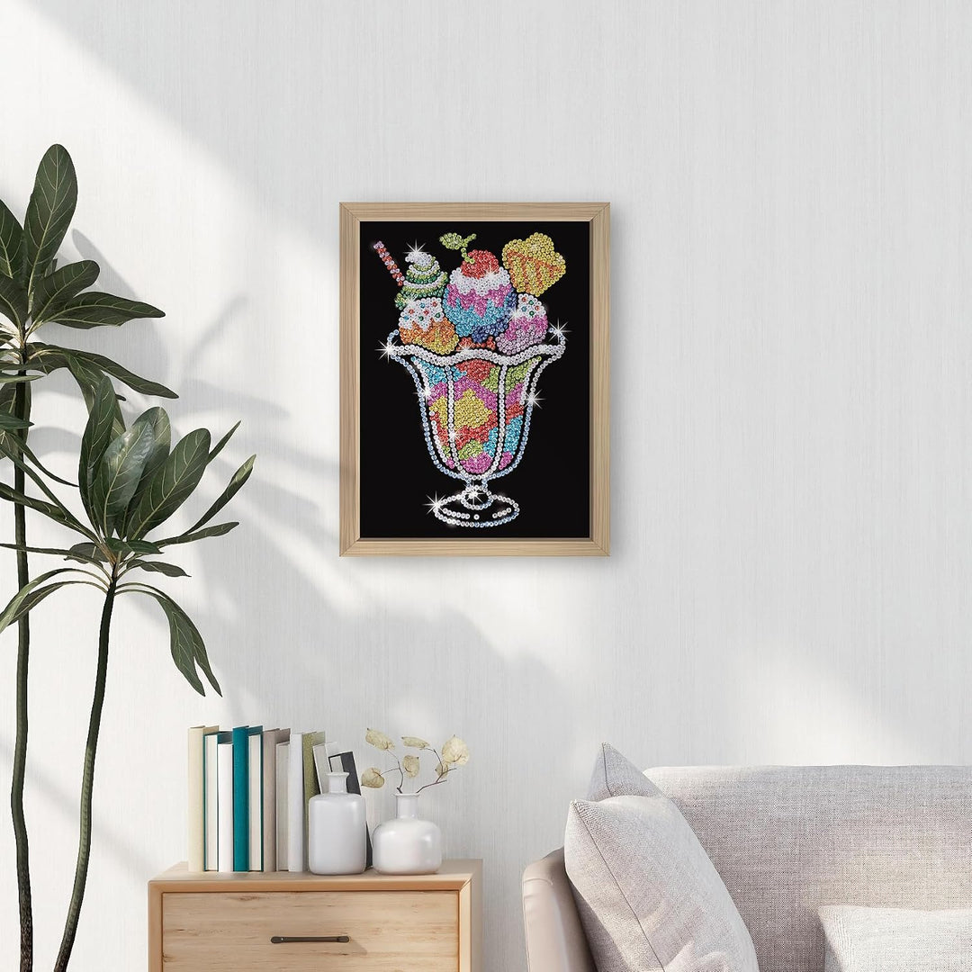 Kitfix - Sequin Art Eisbecher mit Holzrahmen - 27 x 36cm - Sequin Art Blue Premium - Paillettenbild