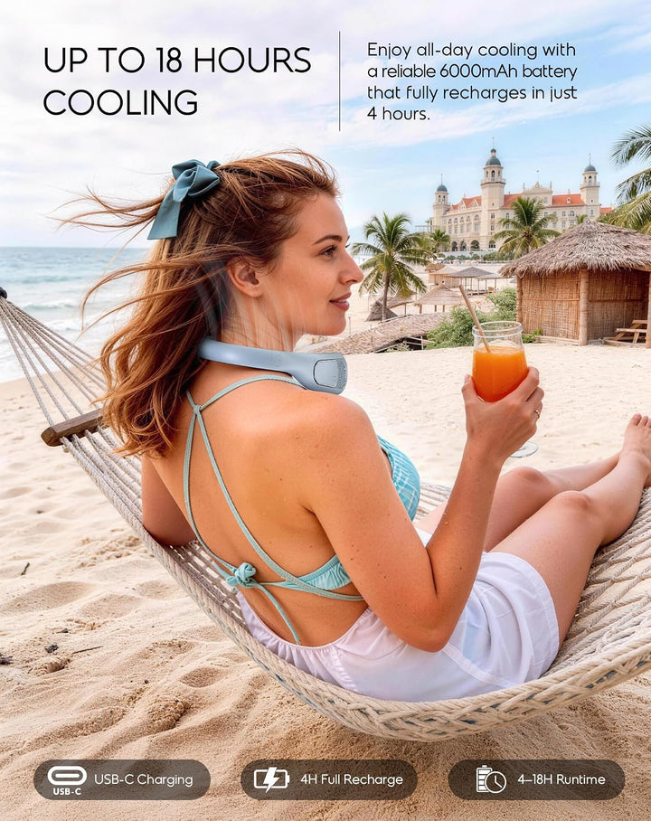 anysun Nackenventilator, USB Ventilator mit 66 Luftauslässe, 360° Luftstrom, 4 Stufen, 6000mAh USB W