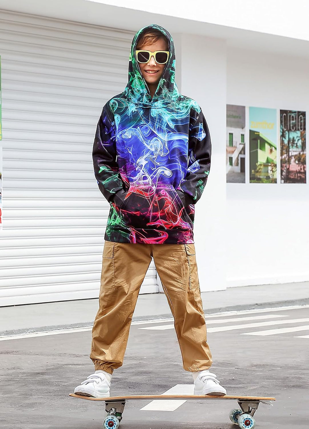 Fanient Pullover Jungen Mädchen 3D Print Fleece Hoodie Kinder Hooded Sweatshirt with Kangaroo Pocket