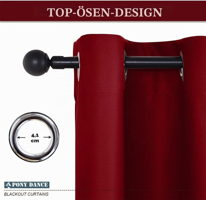 PONY DANCE Verdunklungsvorhänge mit Ösen Thermo Gardinen Hitzeschutz H145 x B140 cm (2er Pack) Rot,