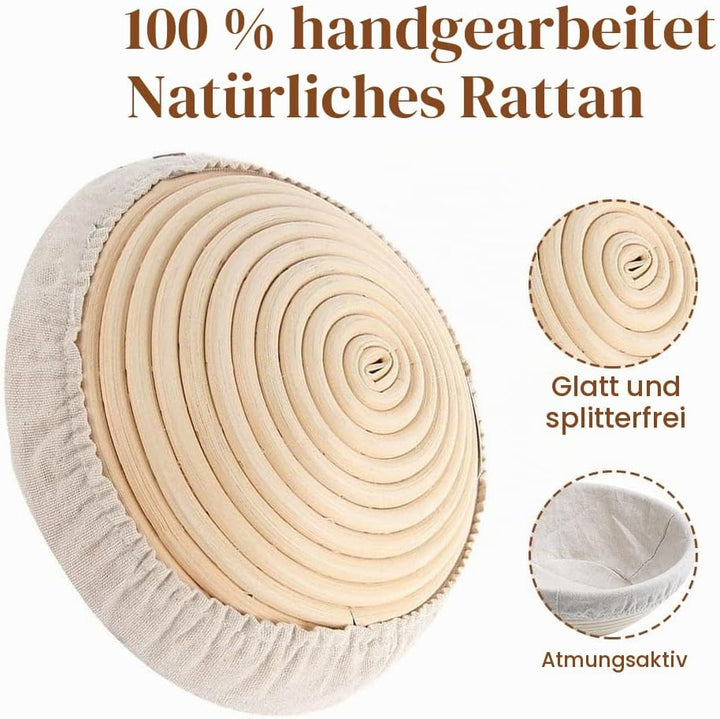 Gärkörbchen Rund, 8 Zoll Gärkörbchen für Brot mit Leineneinsatz, Natürlicher Rattan Gärkorb Brot, Br