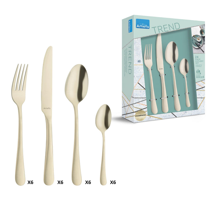 Amefa AUSTIN CHAMPAGNER Besteckset 24-teilig | PVD-veredeltes goldenes Besteck Set | farbigesTafelse