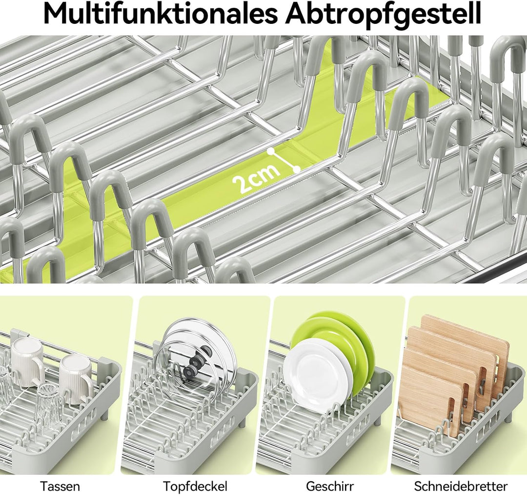 Urackify Ausziehbare Geschirrack Edelstahl Grau Weiss, Grau Weiss