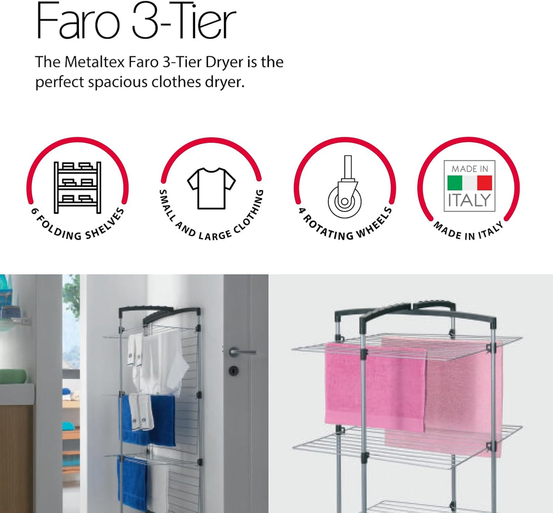 Metaltex 405773039 Faro plus Turmwäschetrockner 3-Etagen, silber /