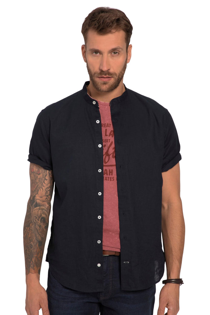 JP 1880 Herren, Halbarm, Leinenmix, Stehkragen, Modern Fit Hemd 5XL Navy Blau, 5XL Navy Blau
