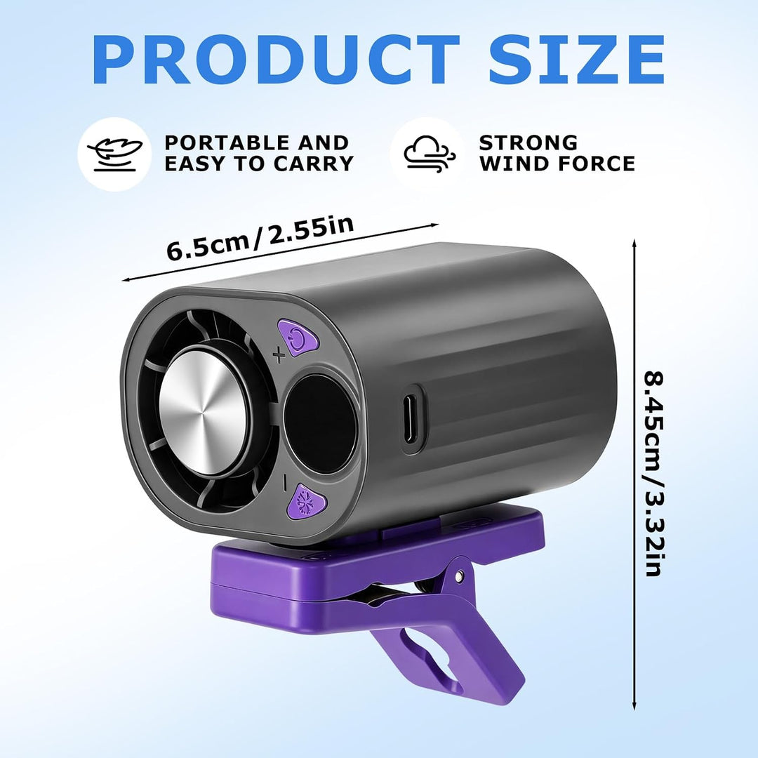 Jognee Clip-on Halbkühl Ventilator für Auto, 360° drehbar mit LED-Display
