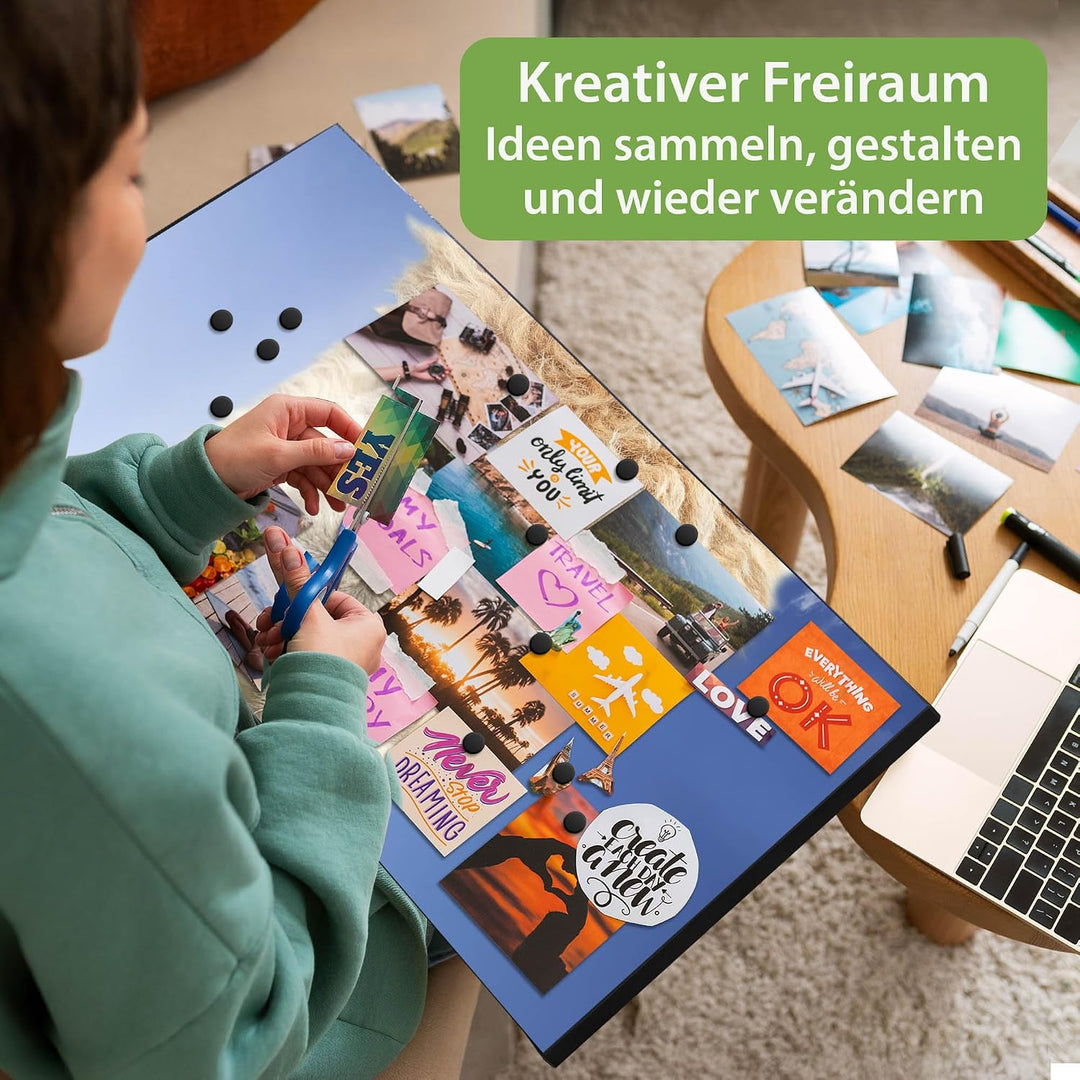 banjado Magnettafel schwarz 78 x 37cm / Magnetwand Metall/Magnetpinnwand als Memoboard/Pinnwand Magn