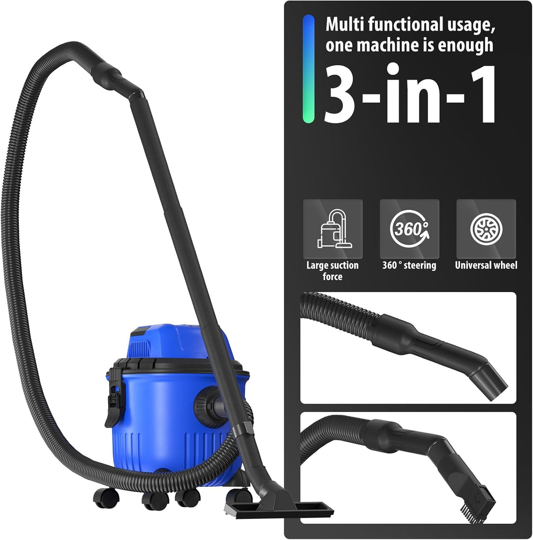 HSHa Industriestaubsauger 3 in 1, 15 Liter Nasssauger Trockensauger, HEPA Filter, Mehrzwecksauge mit