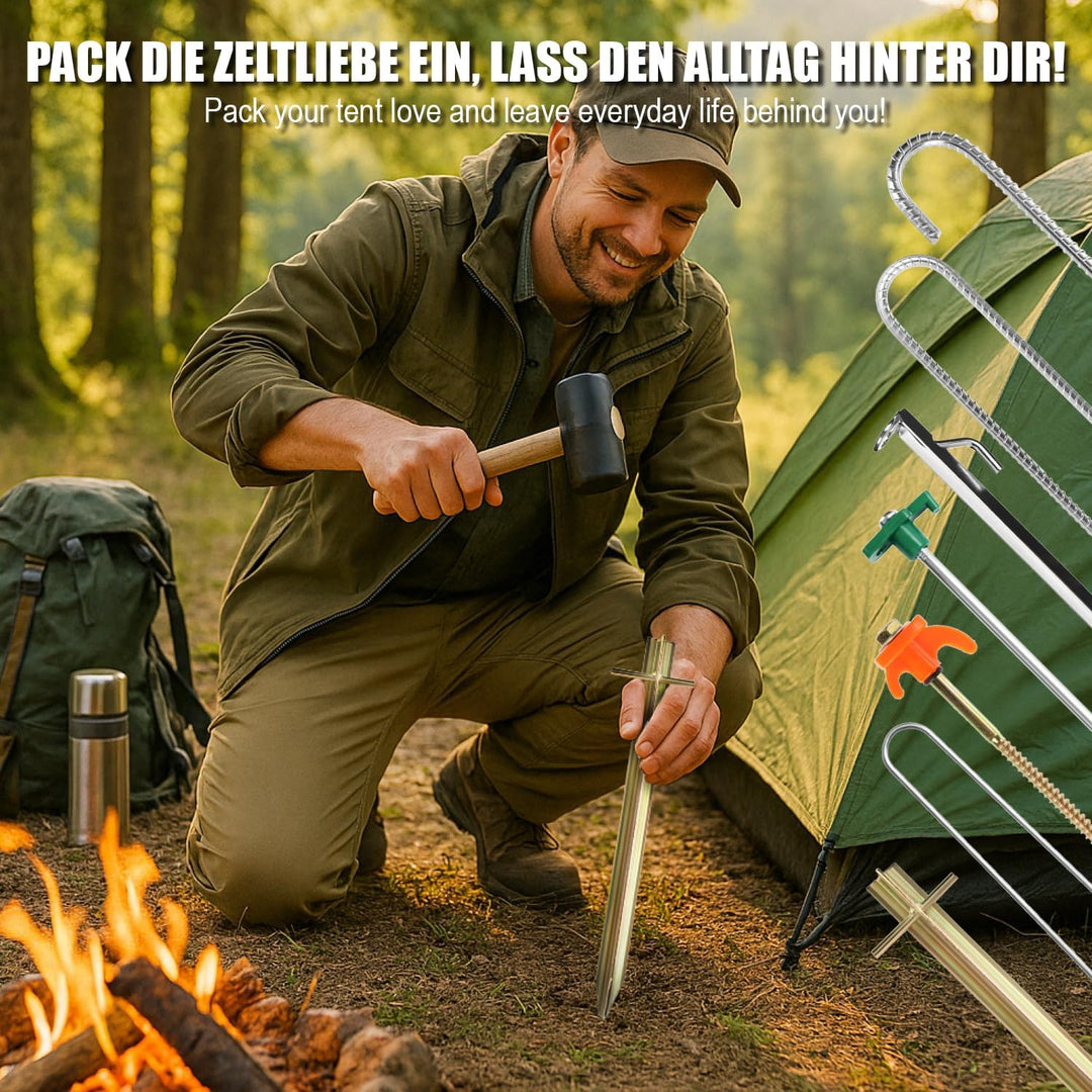 com-four® 8X Zelt-Heringe aus Stahl - Lange und robuste Erdnägel mit T-Profil für Camping und Outdoo