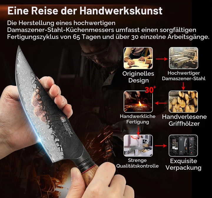 XINZUO 15cm Ausbeinmesser Wikinger Messer 67 Schichten Damaststahl Handgeschmiedetes Kochmesser Scha