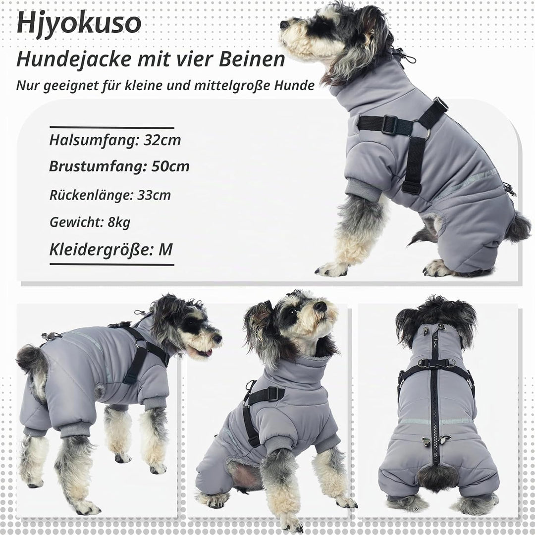 Hjyokuso Wasserdichter Hundemantel, Hundejacke mit Geschirr, Wintermantel Hund für kleine Mittel Gro