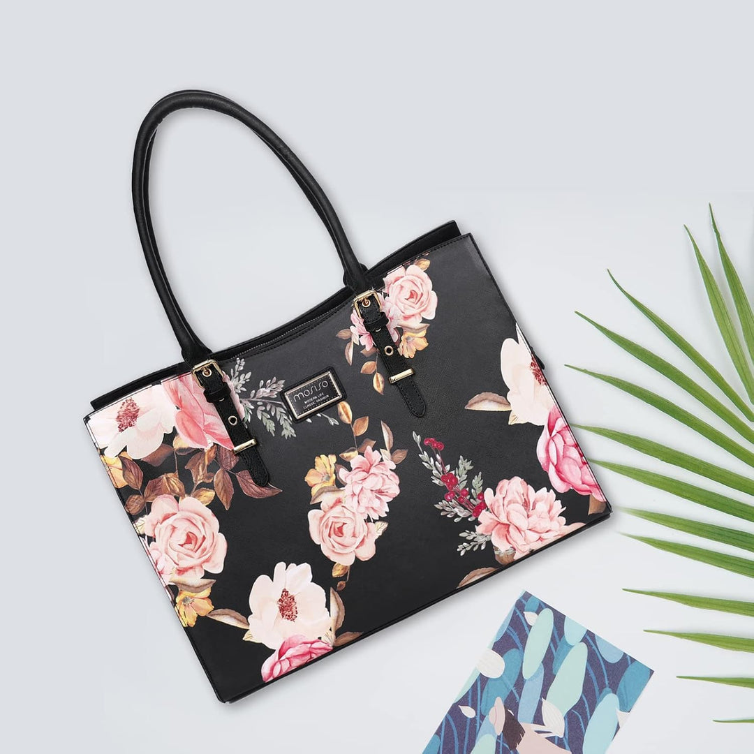 MOSISO Laptop Tote Tasche, 15,6 Zoll PU Leder Laptoptasche Handtasche 15.94 inches Schwarz, 15.94 in