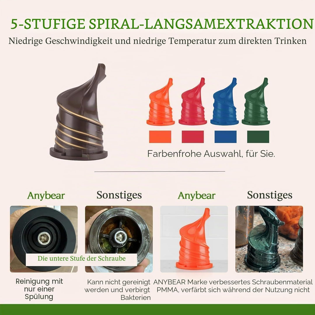 Anybear Entsafter 200W Slow Juicer mit 110 mm grossem Einfüllschacht für ganze Früchte/Gemüse | Upgr
