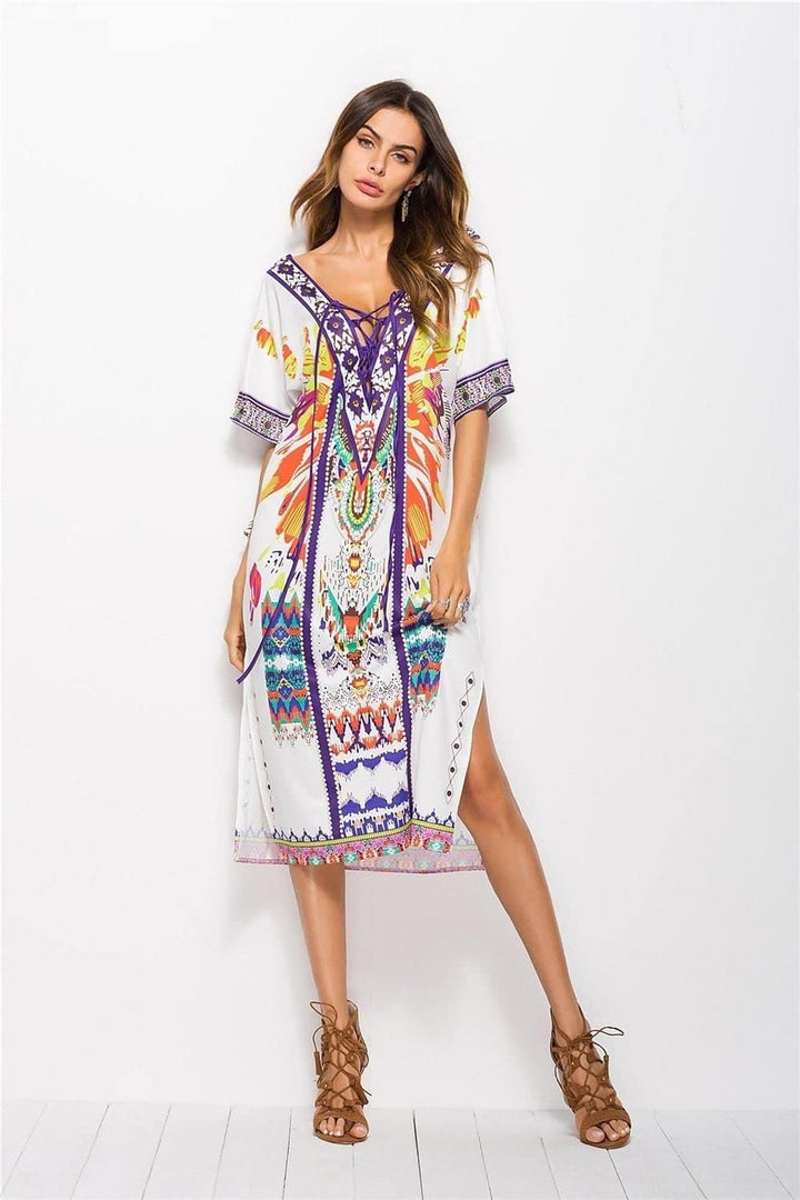 Merciy Boho Damen Strandponcho Sommer Kleid Überwurf Kaftan Strandkleid Bikini Tunika Cover Up (Misc