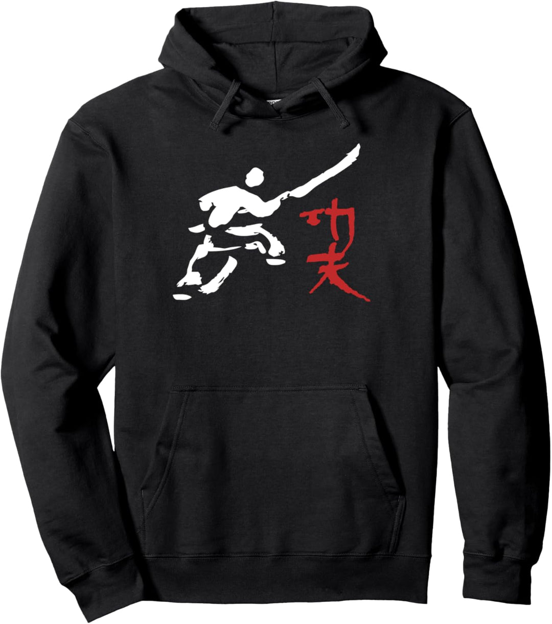 Shaolin Kämpfer mit chinesischer Hellebarde &amp; Kungfu Schrift Pullover Hoodie